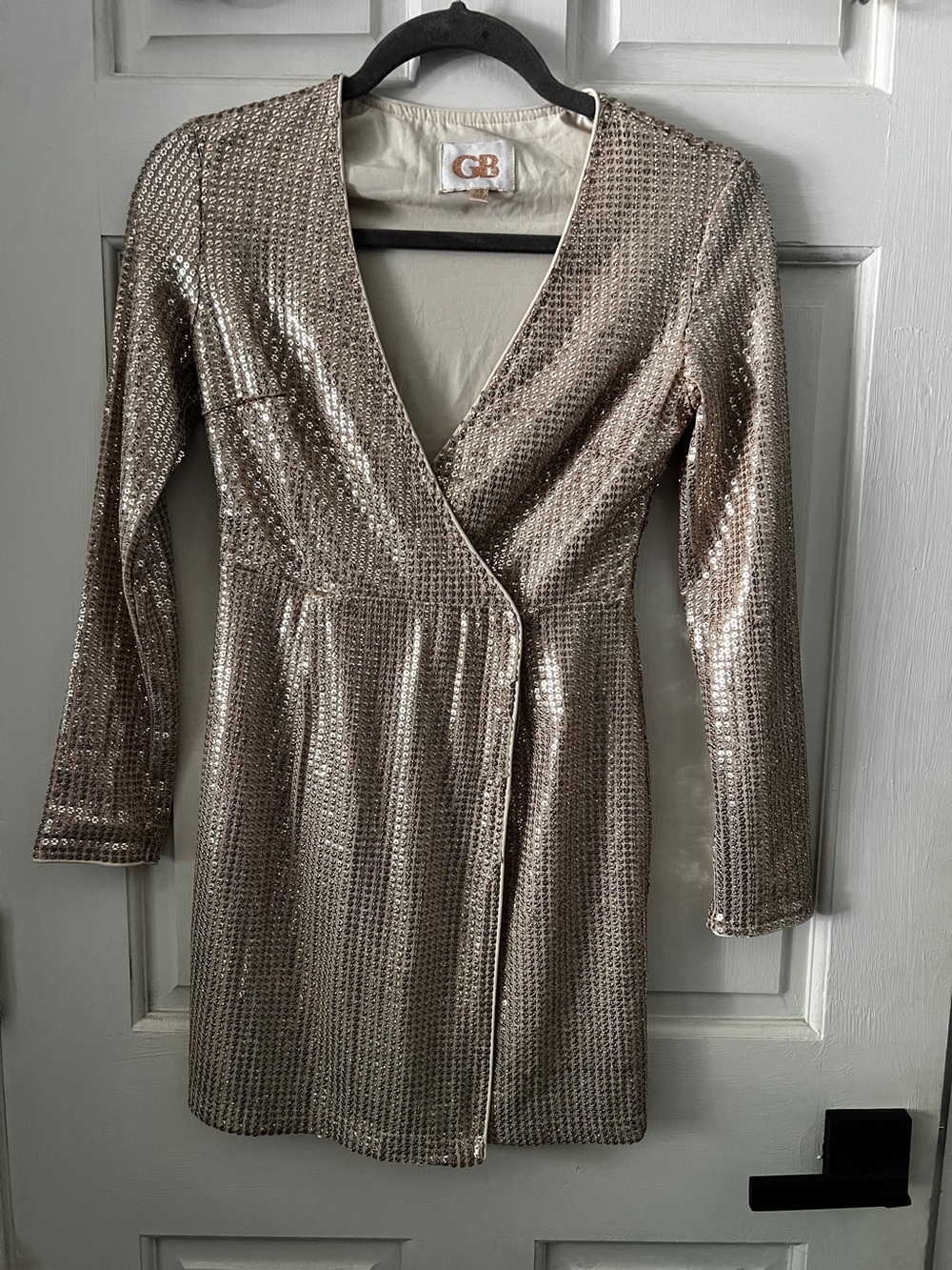 Gianni Bini Sequin Wrap Mini Dress in Champagne